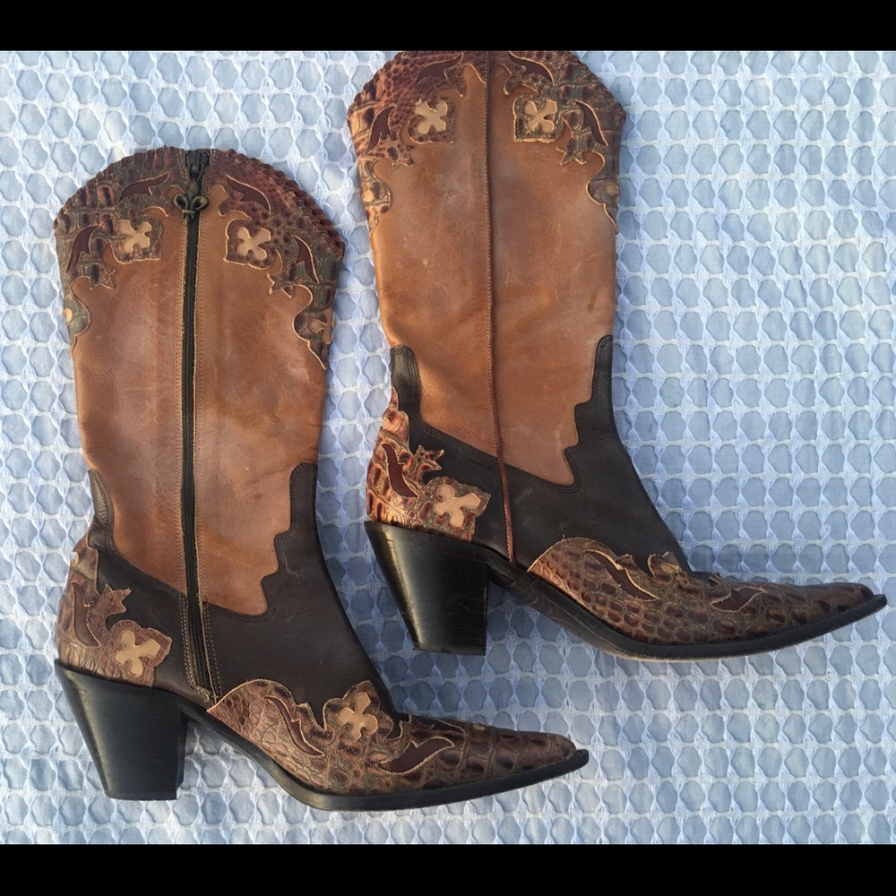 Brown Leather Western Couture Cowgirl Boots - 7M